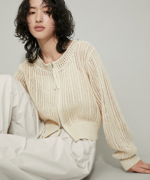 ADAM ET ROPE' 「ADAM ROPE'」 ニットカーディガン FREE オフホワイト レディース