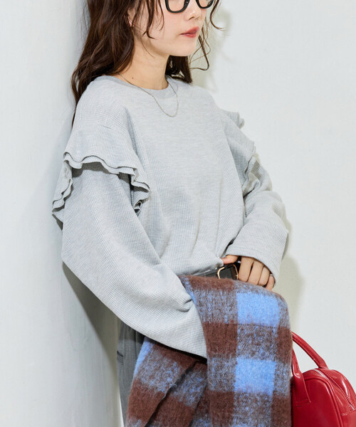 FREAK'S STORE tシャツ 限定展開 ワッフル フリル 袖 ロング スリーブ プルオーバー レディース - 画像 (3)