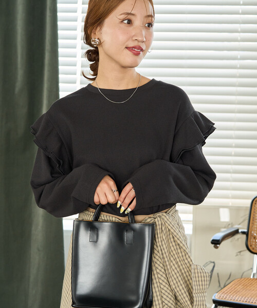 FREAK'S STORE tシャツ 限定展開 ワッフル フリル 袖 ロング スリーブ プルオーバー レディース - 画像 (2)