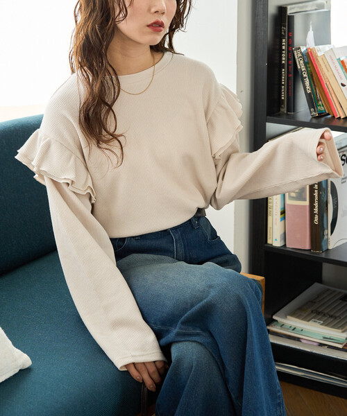 FREAK'S STORE tシャツ 限定展開 ワッフル フリル 袖 ロング スリーブ プルオーバー レディース - 画像 (9)