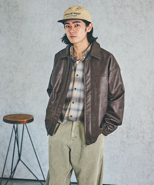BAYFLOW ブルゾン アウター ヴィンテージライクエコレザージャケット メンズ - 画像 (3)