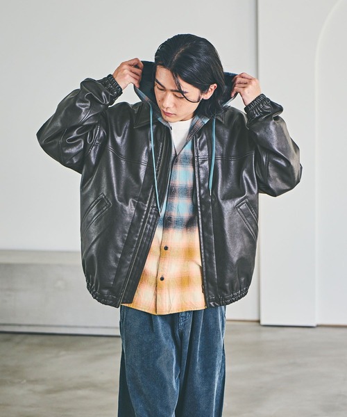 BAYFLOW ブルゾン アウター ヴィンテージライクエコレザージャケット メンズ - 画像 (2)