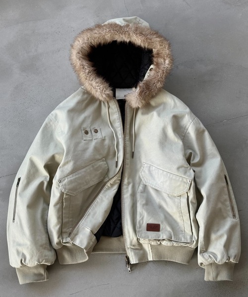 Perushu ブルゾン アウター ヴィンテージライクデニムフードファーブルゾン メンズ レディース - 画像 (3)