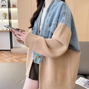 カーディガン デニムパネルツインジッパーカーディガン レディース