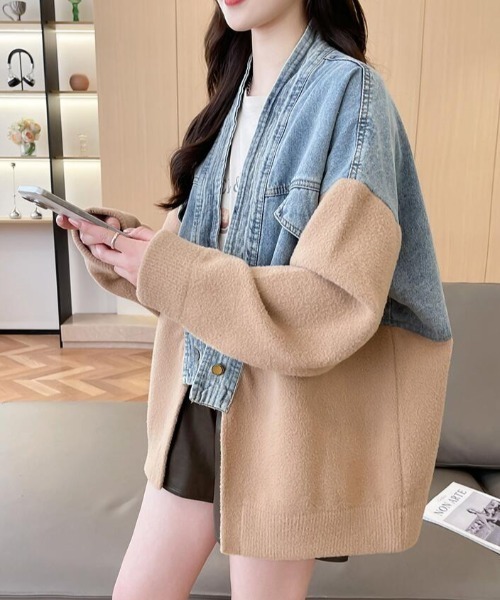 カーディガン デニムパネルツインジッパーカーディガン レディース - 画像 (4)