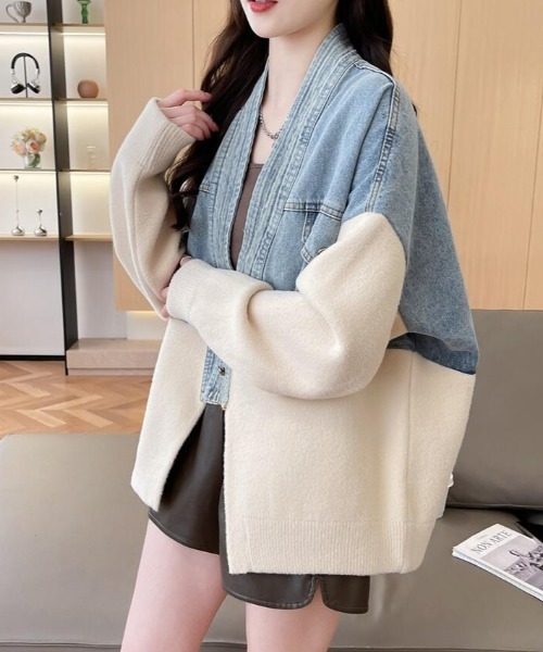 カーディガン デニムパネルツインジッパーカーディガン レディース - 画像 (2)