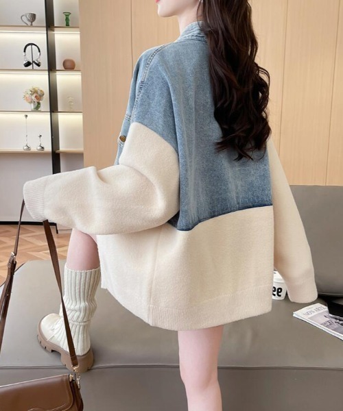 カーディガン デニムパネルツインジッパーカーディガン レディース - 画像 (8)