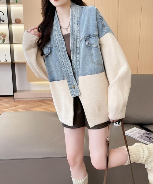 カーディガン デニムパネルツインジッパーカーディガン レディース - 画像 (7)
