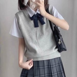 スクール 入学 紺色 女子 送料無料 ベスト コスプレ 学生 スクールベスト 通学 カジュアル 制服 ニット 無地 中学 春夏