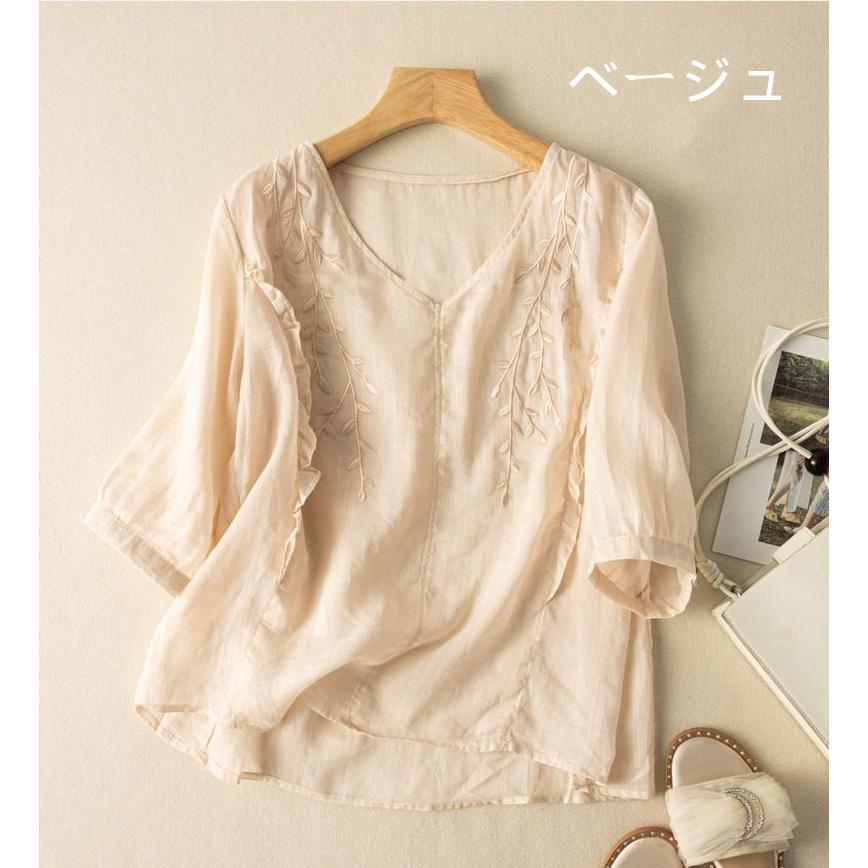 春物 レディース ブラウス 服 レディースアジアン アジアンブラウス 七分袖 春夏 シャツ シャツブラウス tシャツ 刺繍 トップス 可愛い