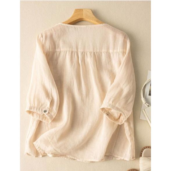 春物 レディース ブラウス 服 レディースアジアン アジアンブラウス 七分袖 春夏 シャツ シャツブラウス tシャツ 刺繍 トップス 可愛い - 画像 (2)