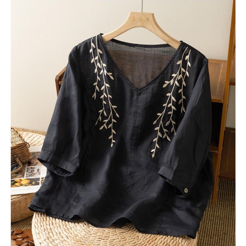 春物 レディース ブラウス 服 レディースアジアン アジアンブラウス 七分袖 春夏 シャツ シャツブラウス tシャツ 刺繍 トップス 可愛い - 画像 (5)