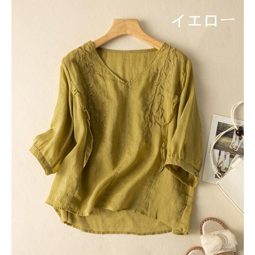 春物 レディース ブラウス 服 レディースアジアン アジアンブラウス 七分袖 春夏 シャツ シャツブラウス tシャツ 刺繍 トップス 可愛い - 画像 (7)