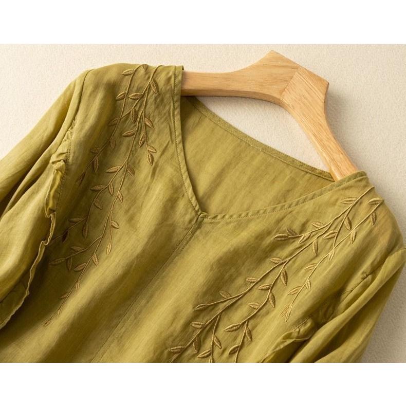 春物 レディース ブラウス 服 レディースアジアン アジアンブラウス 七分袖 春夏 シャツ シャツブラウス tシャツ 刺繍 トップス 可愛い - 画像 (8)