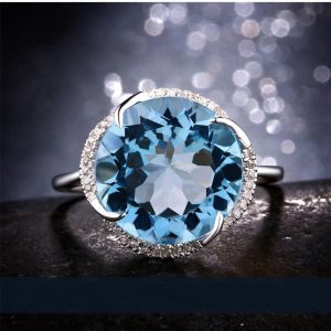 シルバージュエリーポインテッドネイビーラウンドプエプルイエローストーンジュエリー婚約バレンタイン