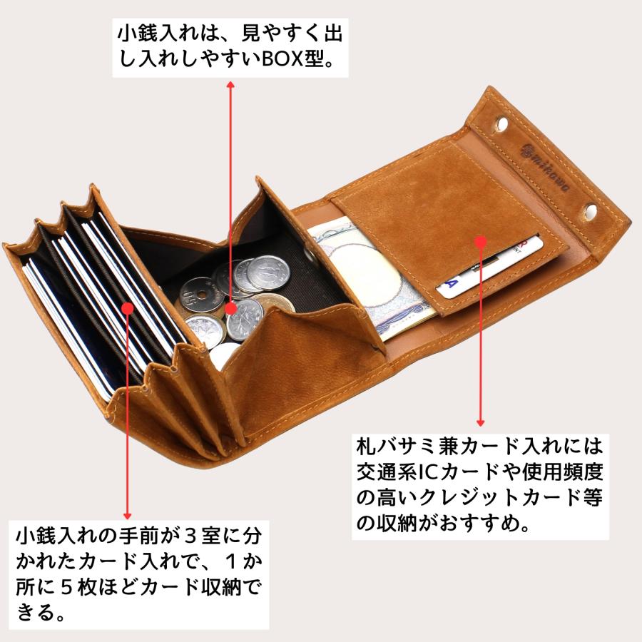 二つ折り財布 メンズ 本革 日本製 縦型 ブランド 小銭入れあり 財布 二つ折り 三つ折り gift ラッピング無料 コンパクト 使いやすい 緑 キャメル p25 p30 mikawa - 画像 (8)