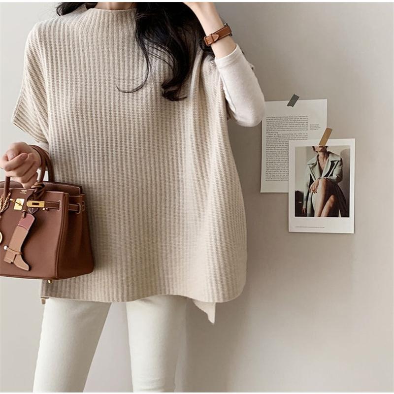 ニットベスト レディース ポンチョ チョッキ ベスト ジレー ローゲージニット 一部即納 ゆったり プルオーバー セーター 無地 秋コーデ カジュアル 重ね着 - 画像 (8)