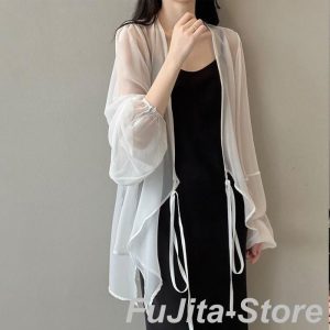 ロングカーディガン  レディース シフォンカーディガン 夏 ロング カーディガン 透け感 柔らか