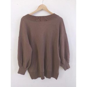 ◇ JEANASIS ジーナシス サイドスリット Vネック 長袖 ニット プルオーバー サイズF ブラウン レディース P