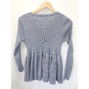 ◇ ⊆ futier land フューティアランド フレア パールボタン 長袖 カーディガン サイズL ブルー レディース E