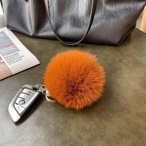 ポンポンファーチャーム フォックス ファー チャーム キーホルダー キーチェーン バッグチャーム 可愛い ふわふわ ポンポン 大 ス