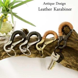 キーリング アンティーク風 デザイン レザーカラビナ 本革 メンズ Leather カラビナ 鍵付け替え 鍵収納 keyholder コング 鍵 チラ見えお洒落