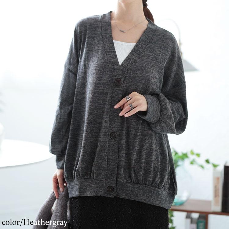 GOLDJAPAN 大きいサイズ レディース トップス カーディガン 長袖 ギャザー Vネック ボタン ストレッチ 伸縮 冬コーデ 冬 秋 春 LL 2L 3L 4L 5L ブラック 黒 杢グレー - 画像 (6)