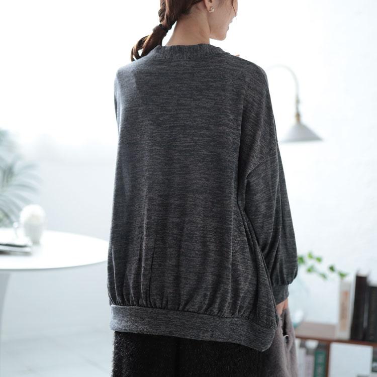 GOLDJAPAN 大きいサイズ レディース トップス カーディガン 長袖 ギャザー Vネック ボタン ストレッチ 伸縮 冬コーデ 冬 秋 春 LL 2L 3L 4L 5L ブラック 黒 杢グレー - 画像 (8)