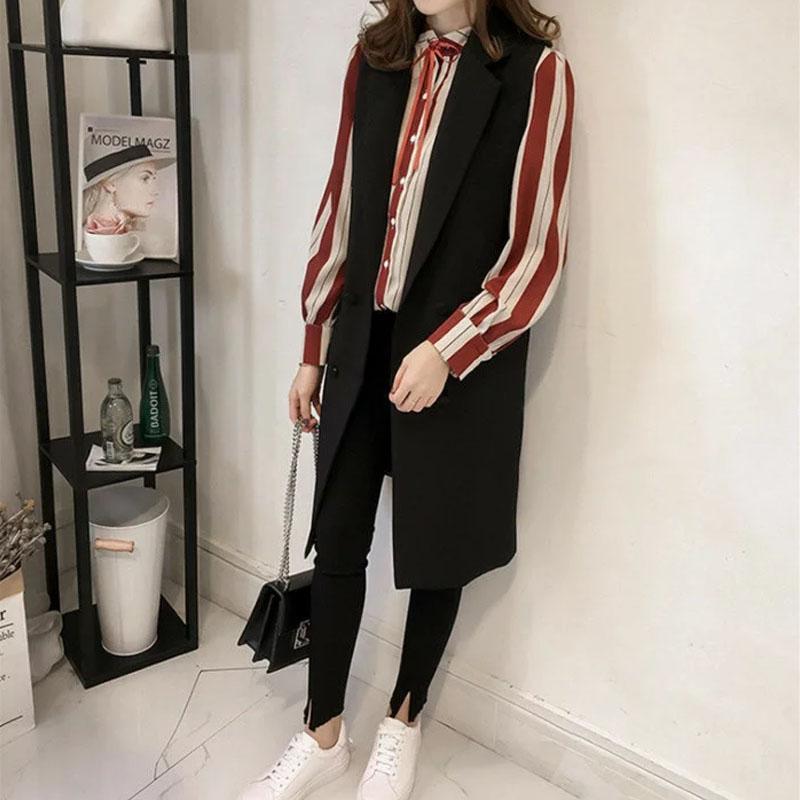 ジレ レディース テーラードベスト ロングベストノースリーブ オシャレ春秋 前開き おしゃれ ジレベストトップス 着回し シンプル レイヤード 通勤 オフィス - 画像 (2)