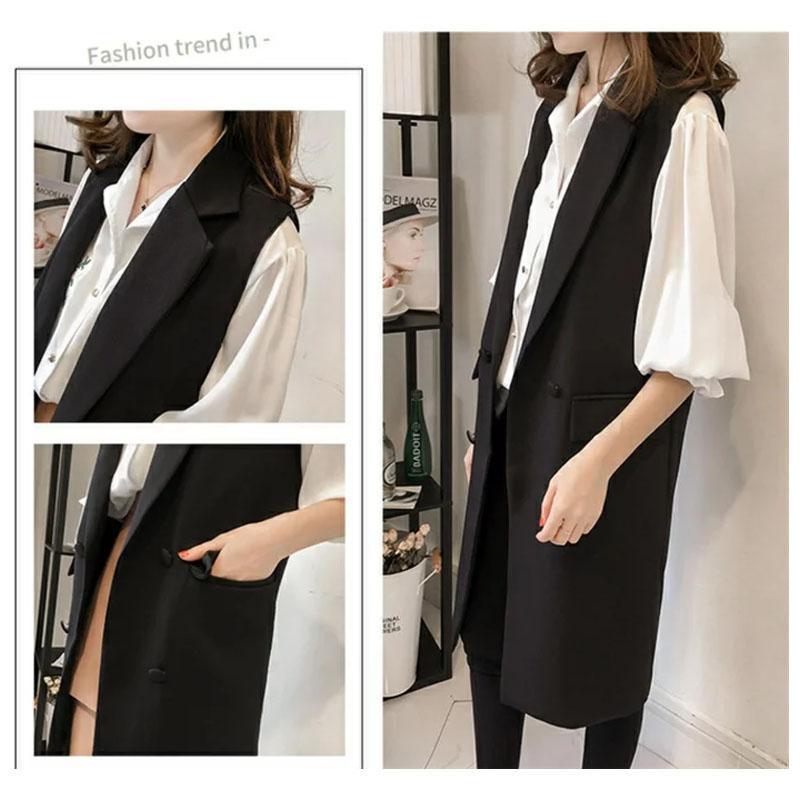 ジレ レディース テーラードベスト ロングベストノースリーブ オシャレ春秋 前開き おしゃれ ジレベストトップス 着回し シンプル レイヤード 通勤 オフィス - 画像 (4)