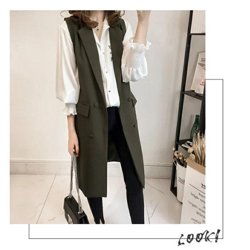 ジレ レディース テーラードベスト ロングベストノースリーブ オシャレ春秋 前開き おしゃれ ジレベストトップス 着回し シンプル レイヤード 通勤 オフィス - 画像 (7)