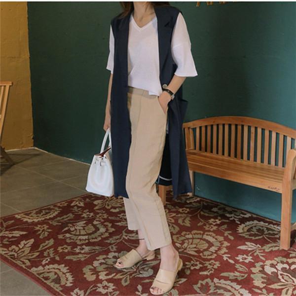 リネンベスト レディース ロングベスト リネンジレ ジレベスト リネン混 綿麻 麻生地 ベスト ジレ 無地 ポケット付き ノースリーブ オフィス OL - 画像 (5)