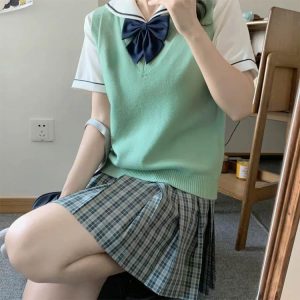 スクールベスト 女子 春 夏 制服 学生服 Vネック ベスト 入学準備 通学 中校生 高校生 トップス 女の子 スクールセーター ニットセーター 二ッ