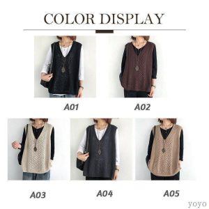 ニット レディース チョッキ ス vネック ノースリーブ ゆったり プルオーバージレー セーター 無地 秋コーデ カジュアル