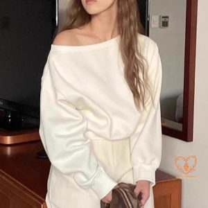 オフショルダー カジュアル スウェット レディース トレーナ 韓国ファッション 長袖 ゆったり トップス 無地 オーバーサイズ カットソー 春 ボリュ