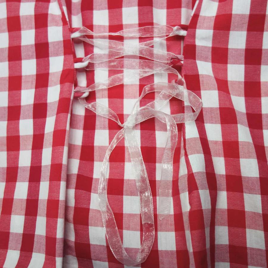 Spieth&Wensky チェック柄 オフショルダー チロルブラウス レディース XLサイズ位 古着 ヨーロッパ 民族衣装 カントリー - 画像 (4)