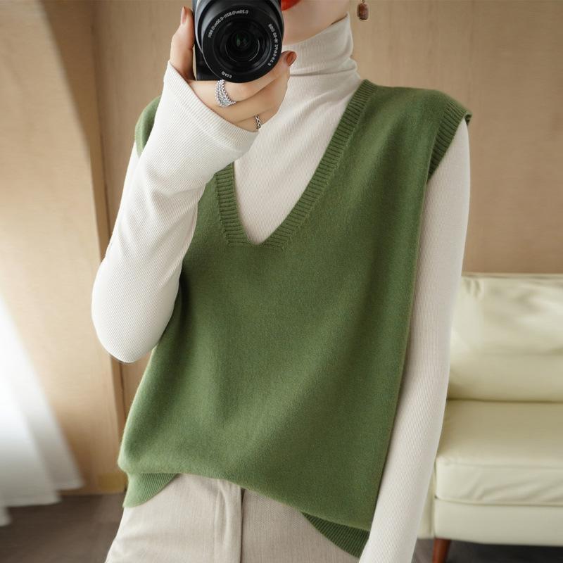 ベスト ニットノースリーブ 袖なし レディース 女性 プルオーバー トップス 重ね着 シンプル Vネック ジレ おしゃれ かわいい きれい目 単色 定 - 画像 (2)