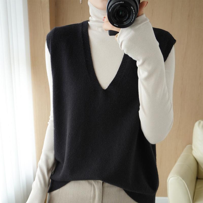 ベスト ニットノースリーブ 袖なし レディース 女性 プルオーバー トップス 重ね着 シンプル Vネック ジレ おしゃれ かわいい きれい目 単色 定 - 画像 (5)