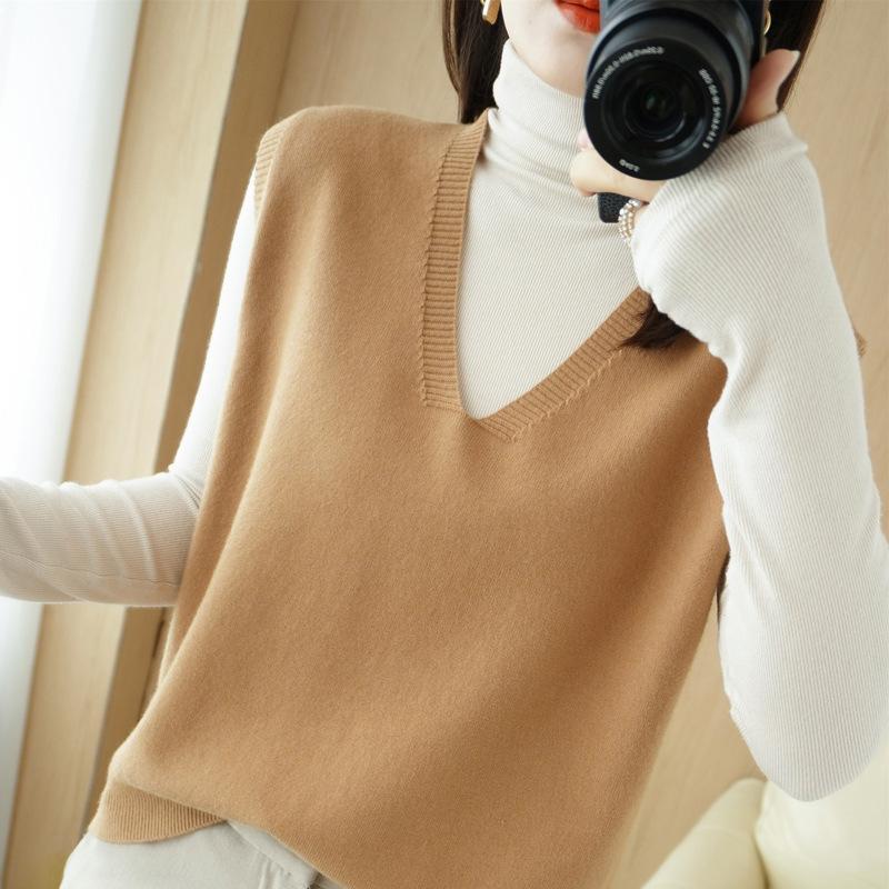 ベスト ニットノースリーブ 袖なし レディース 女性 プルオーバー トップス 重ね着 シンプル Vネック ジレ おしゃれ かわいい きれい目 単色 定 - 画像 (6)