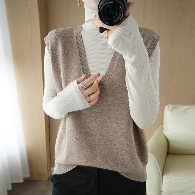 ベスト ニットノースリーブ 袖なし レディース 女性 プルオーバー トップス 重ね着 シンプル Vネック ジレ おしゃれ かわいい きれい目 単色 定 - 画像 (7)