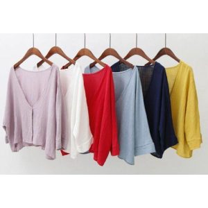 サマーカーディガン ボレロ レディース トップス 七分袖 7分袖 Vネック 羽織り ショート丈 無地 シンプル ドルマン 冷房対策 綿麻素材 薄手 二