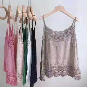 キャミソール レース 重ね着 透かし編み トップス キャミ インナー ノースリーブ 深Vネック 夏 春夏 ナチュラル レイヤード おしゃれ