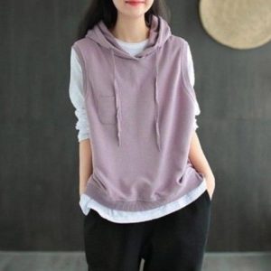 パーカー ベスト レディース ノースリーブ フード付き プルオーバー ゆったり 重ね着 レイヤード トップス お洒落 カジュアル 春 夏 秋