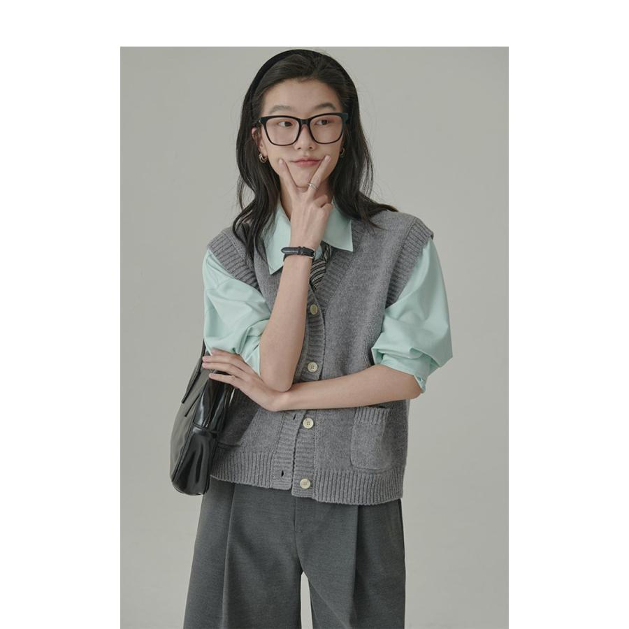 【特価】ニット 開襟 レディース ス 女性 ノースリーブ セーター Vネック コーデ カジュアル おしゃれ ファッション 無地 春 - 画像 (7)