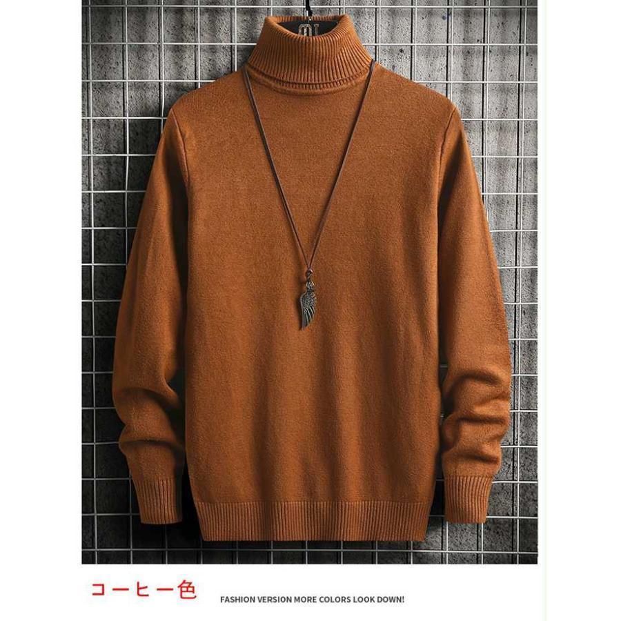 ニット メンズ セーター タートルネック 無地 ハイネック ニットセーター 秋物 長袖 カラー シンプル きれいめ 着こなし - 画像 (5)