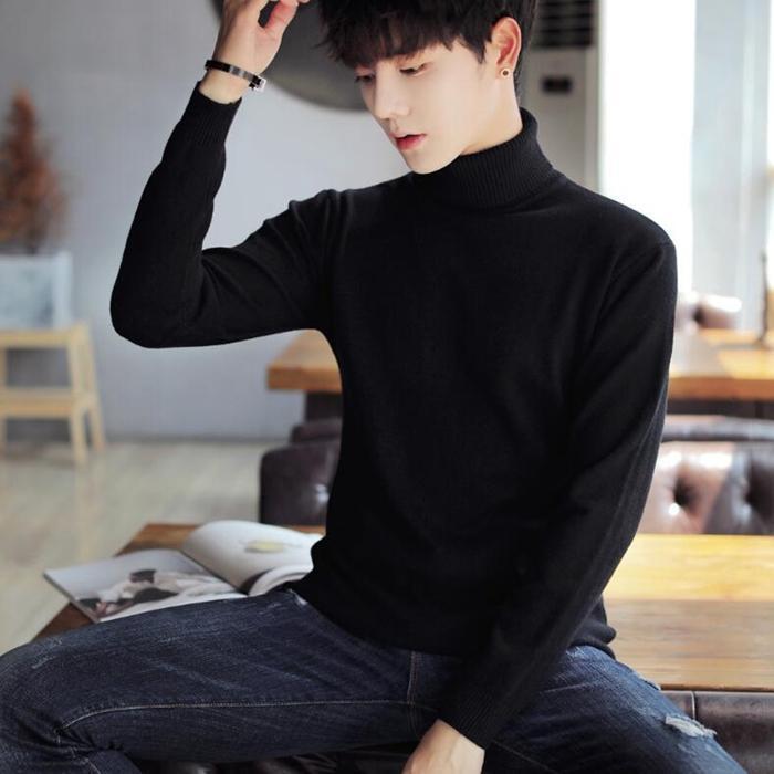 ニット メンズ セーター タートルネック 無地 ハイネック ニットセーター 秋物 長袖 カラー シンプル きれいめ 着こなし - 画像 (8)