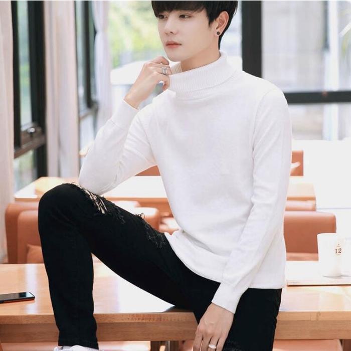 ニット メンズ セーター タートルネック 無地 ハイネック ニットセーター 秋物 長袖 カラー シンプル きれいめ 着こなし - 画像 (9)