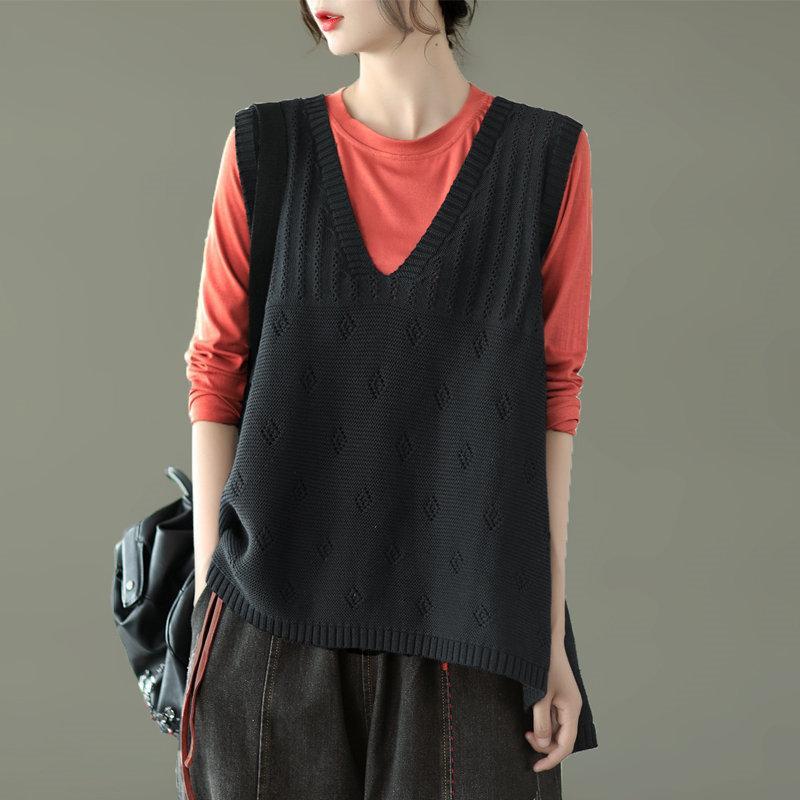 【特価】ニット レディース チョッキ ス Vネック 薄手 ゆったり セーター 無地 重ね着 秋コーデ ノースリーブ シンプル カジュアル - 画像 (4)