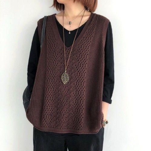 一部!ニット レディース チョッキ ス Vネック 薄手 ゆったり プルオーバー ジレー セーター 無地 秋コーデ 重ね着 - 画像 (6)