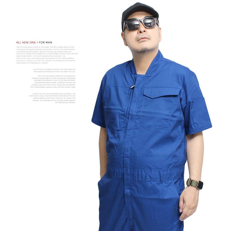 半袖 つなぎ メンズ 大きいサイズ ストレッチ 立体裁断 7ポケット ソフトタッチ オールインワン カバーオール サロペット ジャンプスーツ - 画像 (3)